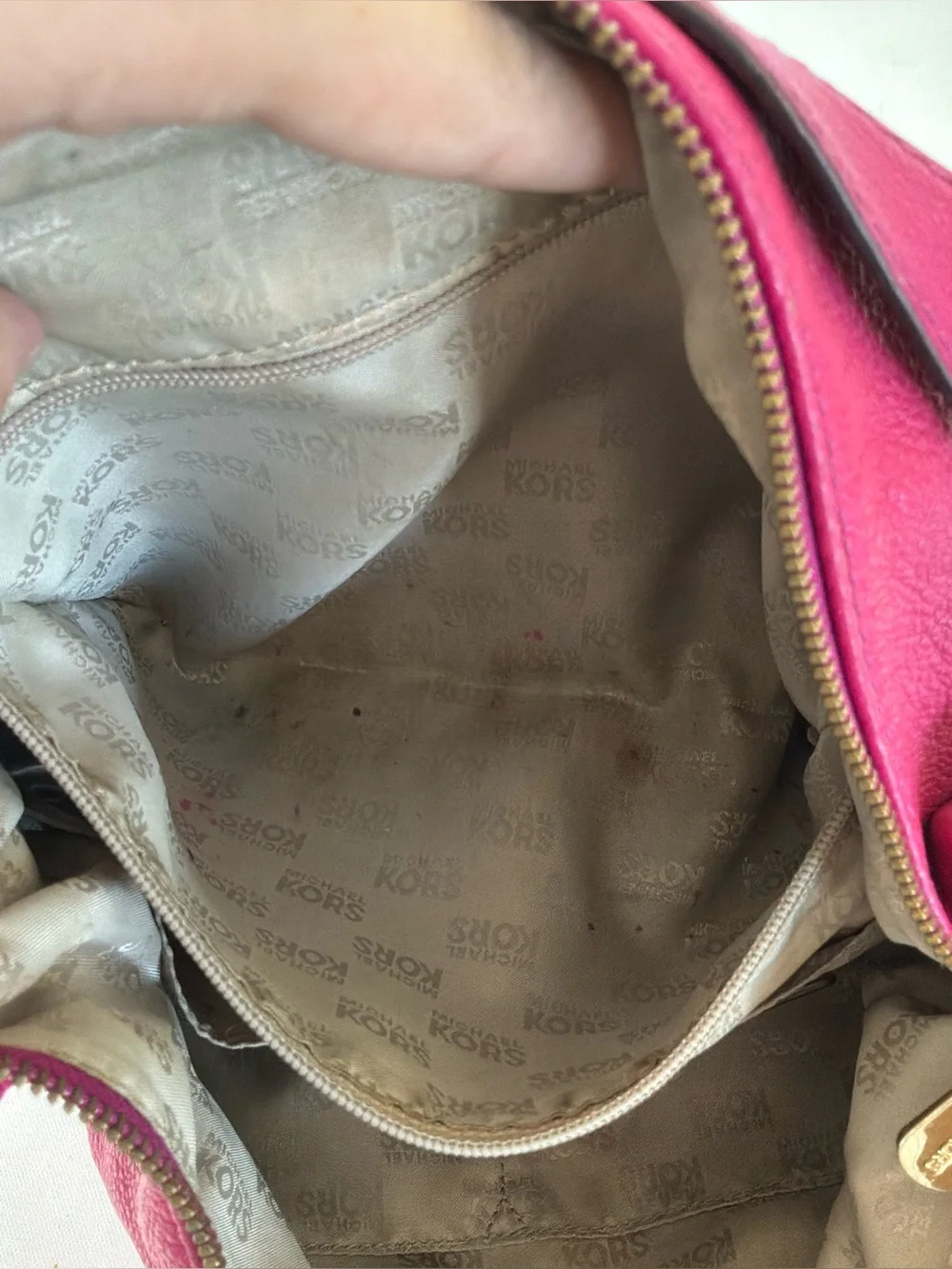 Michael Kors Fulton Large Leather Hobo Shoulder Bag Pink Gold Logo Purse